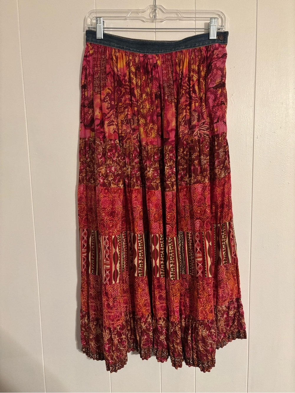 St. John's Bay Red and Pink Bohemian Tiered Maxi Skirt